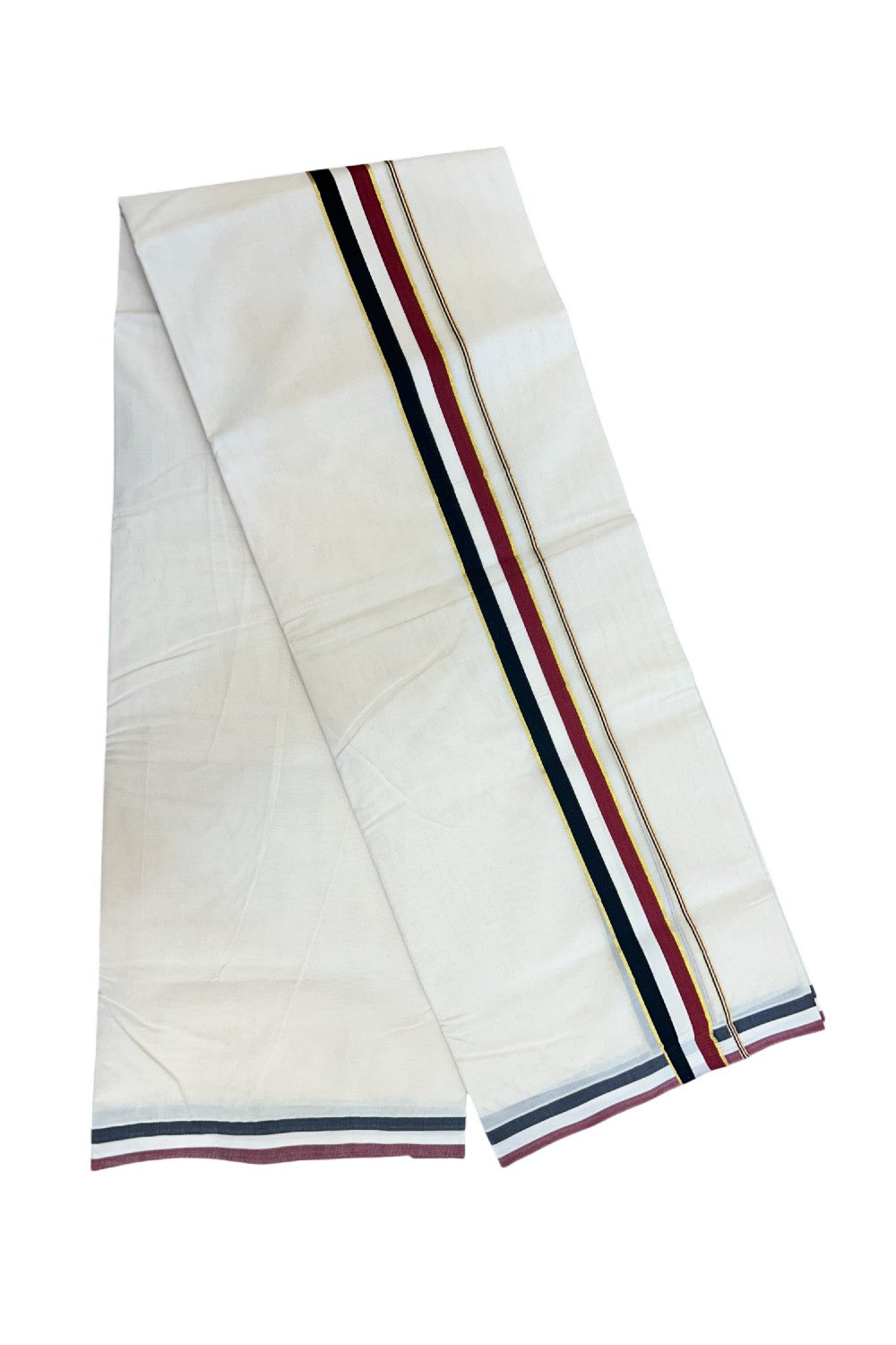 ADMK VESHTI - 20% DISCOUNT! KaithariKada 100% Cotton off white Double - (Unbleached) Mundu/Dhoti - 100X100 - 1.25 inch Gold Kasavu & Black White Maroon kara - 4KK5226ASH