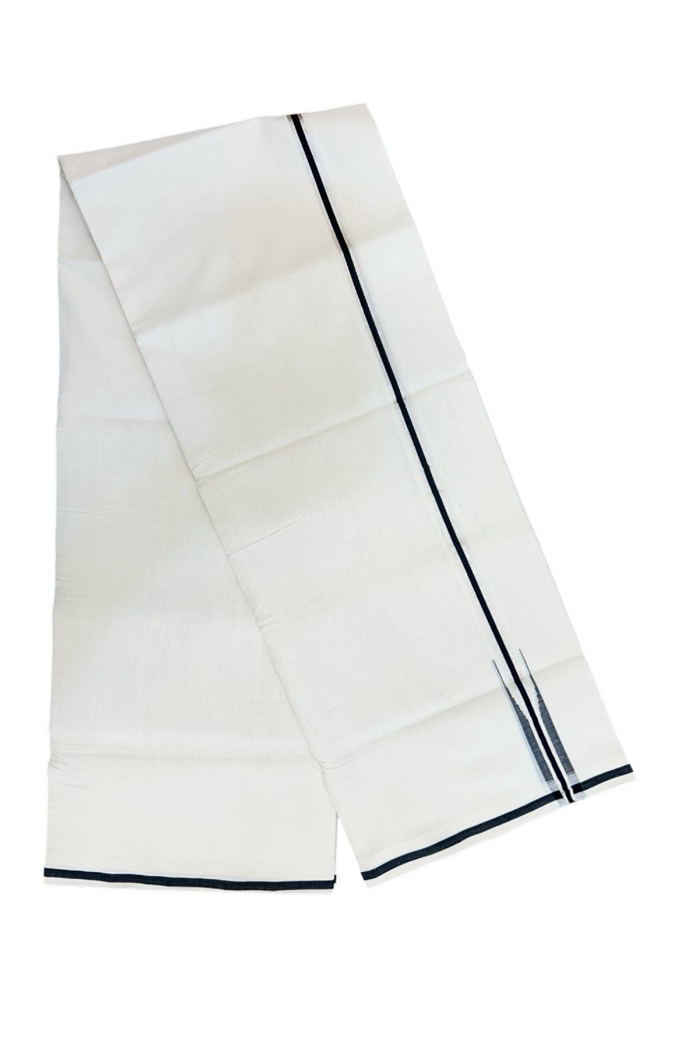 25% Discount!!! KaithariKada HANDLOOM UNAKKUPAAV Balaramapuram - 100% PURE Cotton OFF WHITE (Unbleached) Double Mundu/Dhoti - 80x90 - 1 inch Silver Kasavu Black chutty kara 4 Mtr (8.5 Muzham) - 4KK5235 YAR