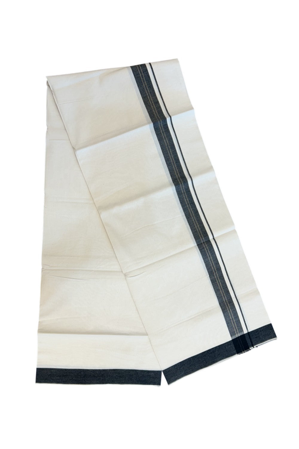 24% Discount !! KaithariKada Balaramapuram 100% Cotton OFF WHITE (Unbleached) Single Mundu/Dhoti - Twisted 60s Thread - 3 cm Black shaded sand brown striped Kara (2 meter / 4 muzham) - 34KK5241 GL
