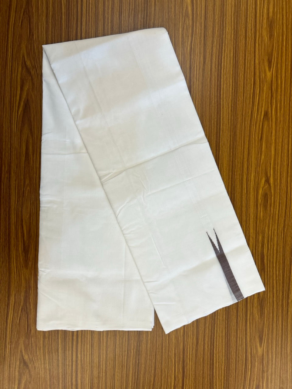 25% Discount!! NEW ULTRA PURE WHITE HANDLOOM Balaramapuram - 100% MERCERISED Cotton Double Mundu/Dhoti - 120 twisted warp x 80s weft - Dark Brown Chutty Kara- 4KK5248 REA