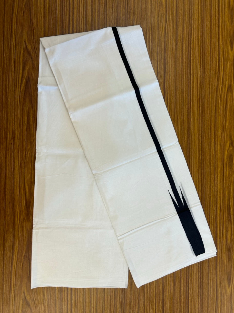 37% Discount ! NEW! KaithariKada Balaramapuram 100% Cotton Pure white Double Mundu/Dhoti - (100x80)s - Heavy Chutty Black - 4 KK5252 CKS