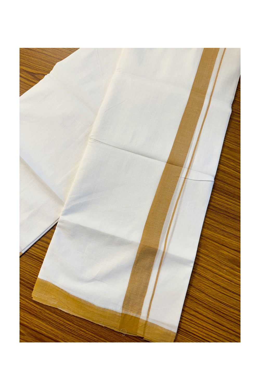 25% Discount! KaithariKada Balaramapuram Handloom 100% Millpaav Cotton Double Mundu/Dhoti Pure white - 100x100 Mustard yellow Mulloth Border 3.70m (8 Muzham) - 4KK404RAM