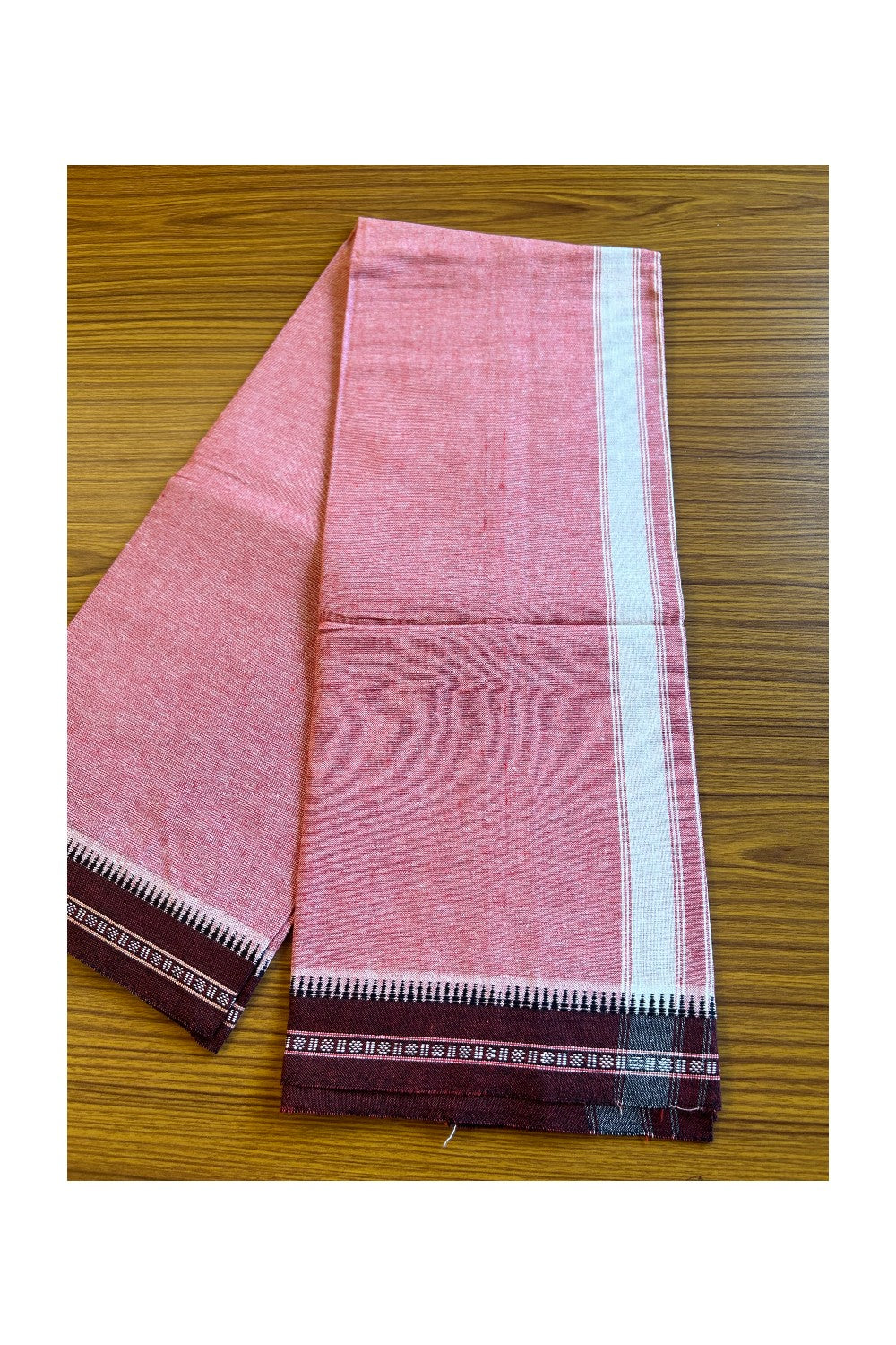 Kaitharikada 90% cotton 5 % Polyster - Single Kaily / Lungi - 2 inch White kara with Dusty Pink colour body-4KK422KAI