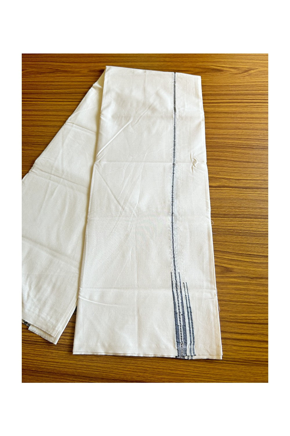 33% DISCOUNT!! KaithariKada Balaramapuram 100% Cotton Single Off white - (Unbleached) Mundu/Dhoti-100x100 1 cm Chutty Puliyilakkara Muthukuri Silver Kasavu & Black Kara (2 meter / 4 muzham) - 3KK489ASH