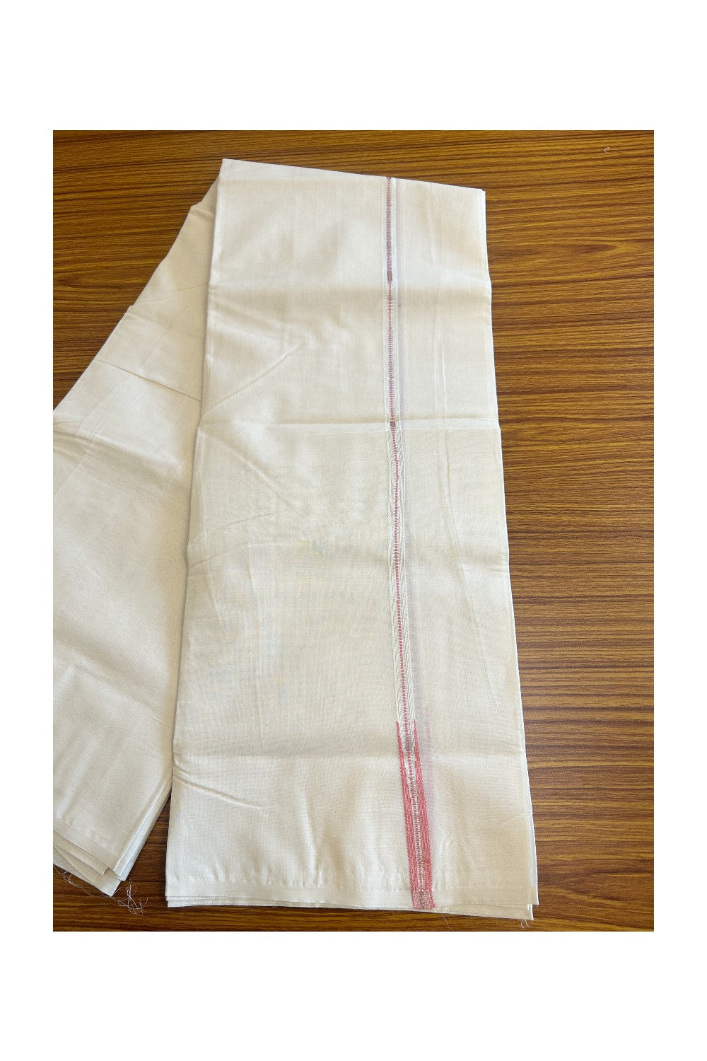 23% DISCOUNT! KaithariKada Balaramapuram 100% Cotton Double Off white - (Unbleached) Mundu/Dhoti-100x100 Chutty Puliyilakkara Muthukuri Silver Kasavu & 1.5 cm PEACH Kara-6.