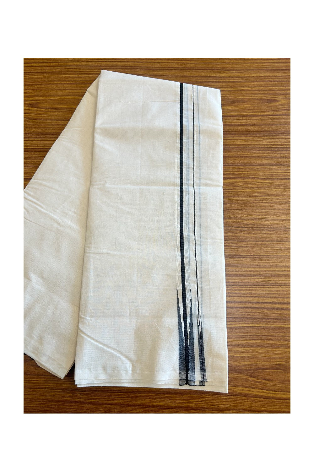 Short Dhoti Special! Kaitharikada.com - 19% Discount! Balaramapuram Double Off white - (Unbleached) Mundu/Dhoti - 100X100 - 1 inch Kara & 46 inches Height Puliyilakkara Black Double Chutty Kara - 4KK5087ASH