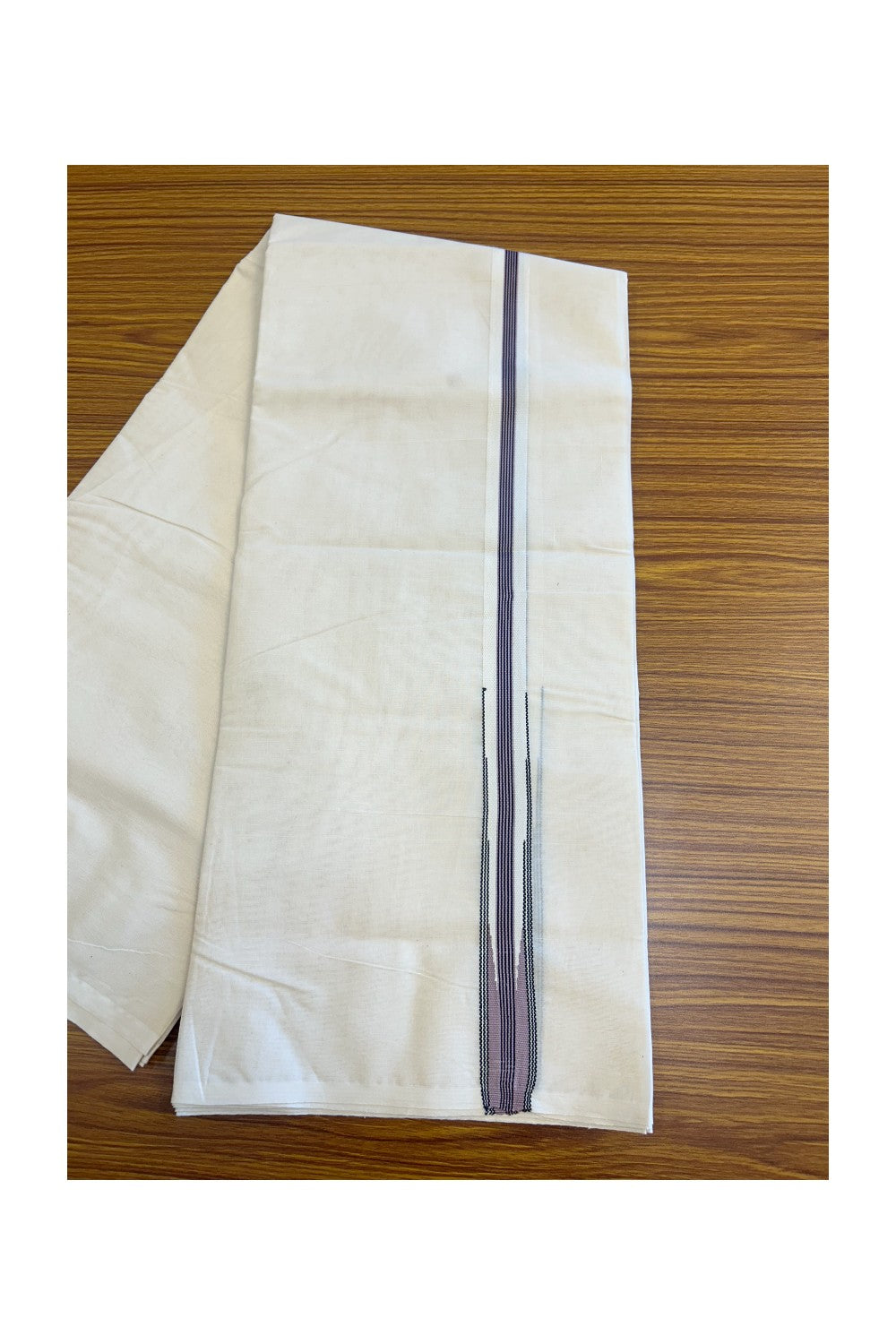 SHORT DHOTI SPECIAL! Kaitharikada.com - 19% Discount! Balaramapuram Double Off white - (Unbleached) Mundu/Dhoti - 100X100 - 1.25 inch Kara & 45 inches Height  Puliyilakkara Lavender & Black Striped Chutty Kara - 4KK5130ASH