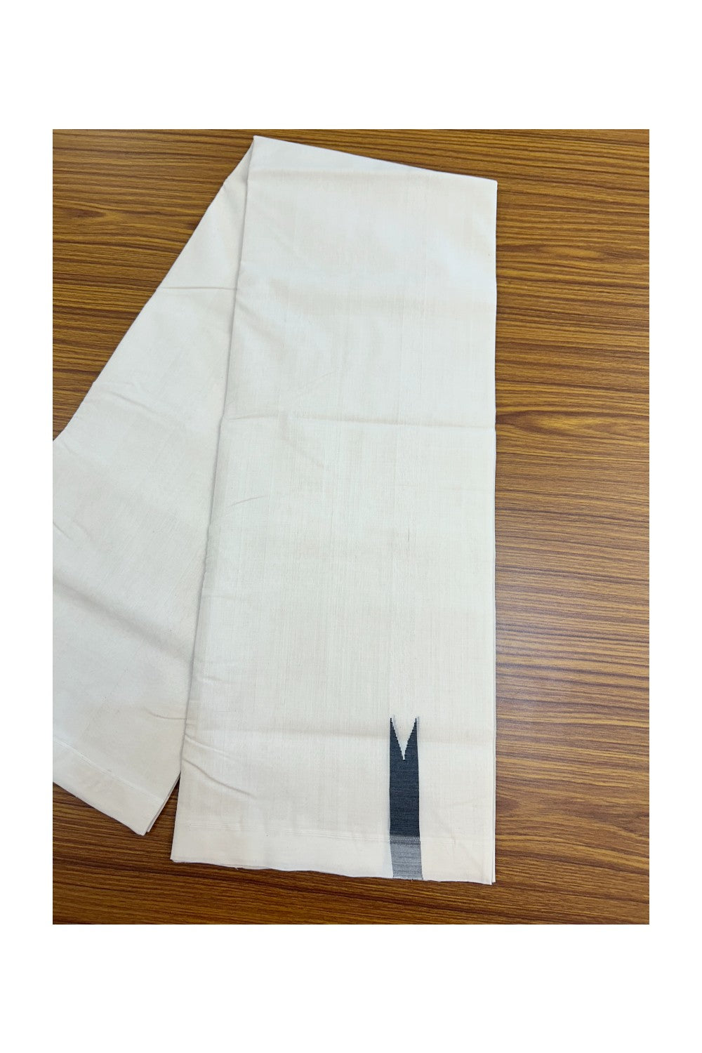 25% DISCOUNT!! KaithariKada HANDLOOM UNAKKUPAAV Balaramapuram - 100% PURE Cotton OFF White Double - (Unbleached) Mundu/Dothi - 100x100 - 0.75 inch Black chutty - 4KK5175RAM