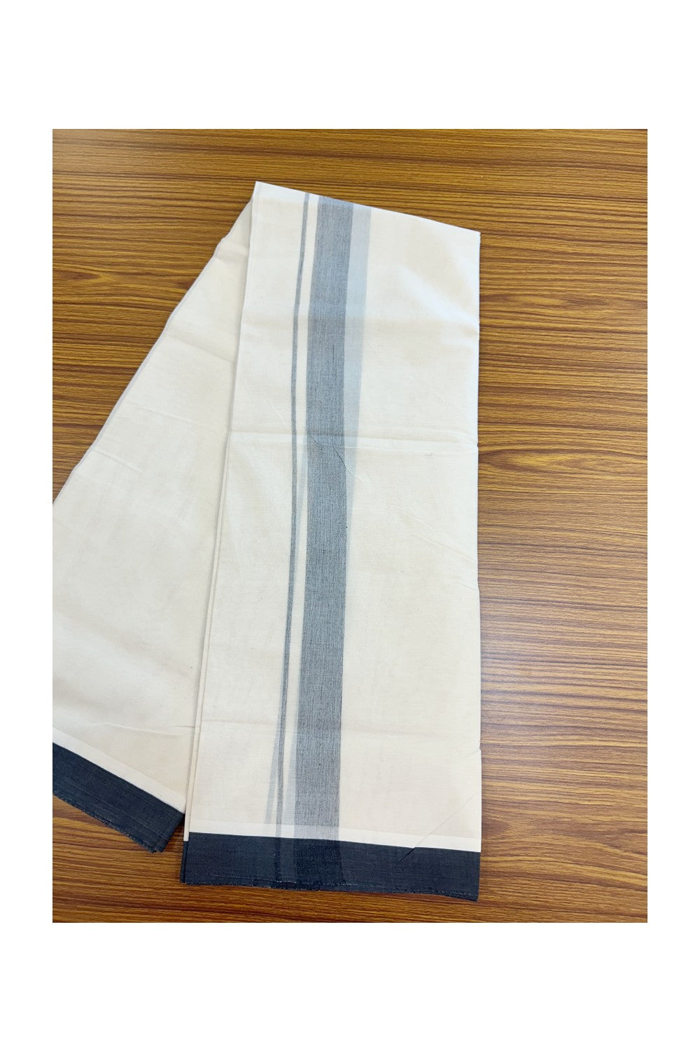 20% Discount ! Kaitharikada Balaramapuram 100% Cotton Double Off white (Unbleached) Mundu/Dhoti - 100x80 - 1.5 inch Black shaded Kara - 4KK5186CKS