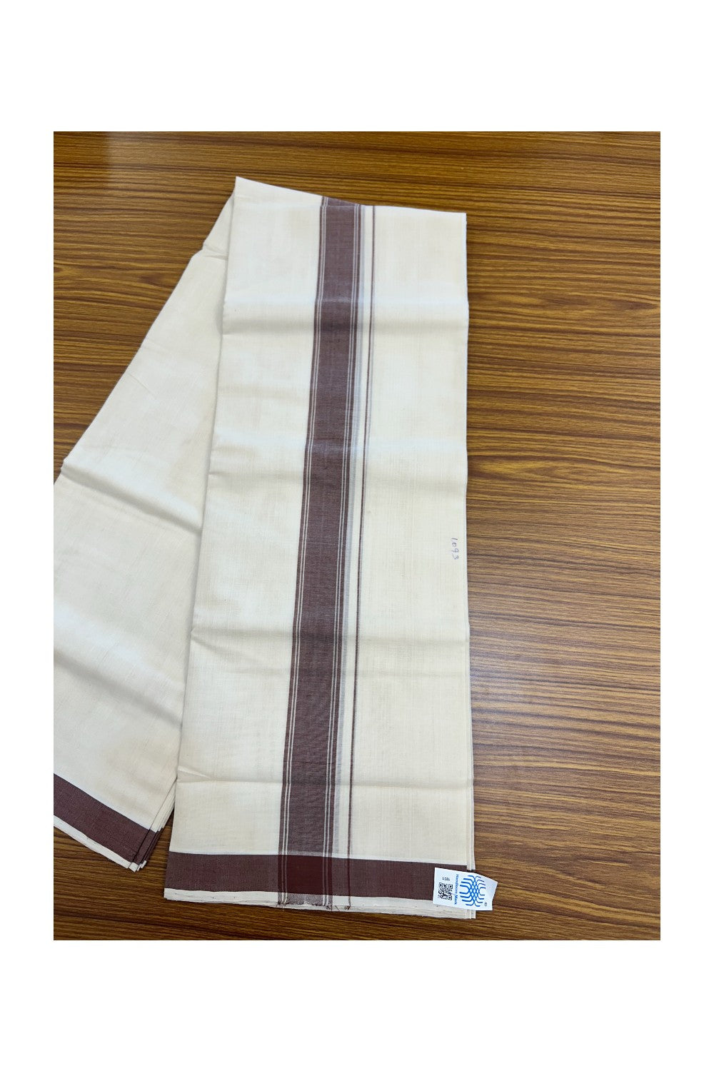 25% Discount KaithariKada HANDLOOM Unakkupaav Balaramapuram - 100% PURE Cotton off white (Unbleached) Double Mundu/Dhoti - 80X90 - 1.75 inch Chocolate Brown Stripes Kara 3.80 mtr - 4KK5192ELA