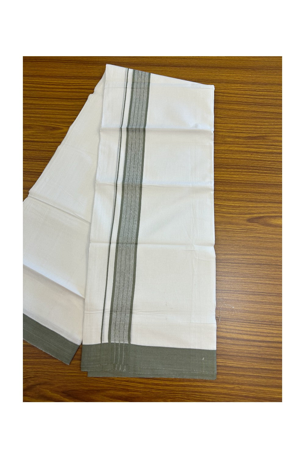 20% DISCOUNT!!! KaithariKada Balaramapuram 100% Cotton DOUBLE PURE WHITE Mundu/Dhoti - 100X80 - 1.5 Inch Sage Grey Shaded Stripes kara 3.75 mtr (8 muzham) - 4KK5220 THI