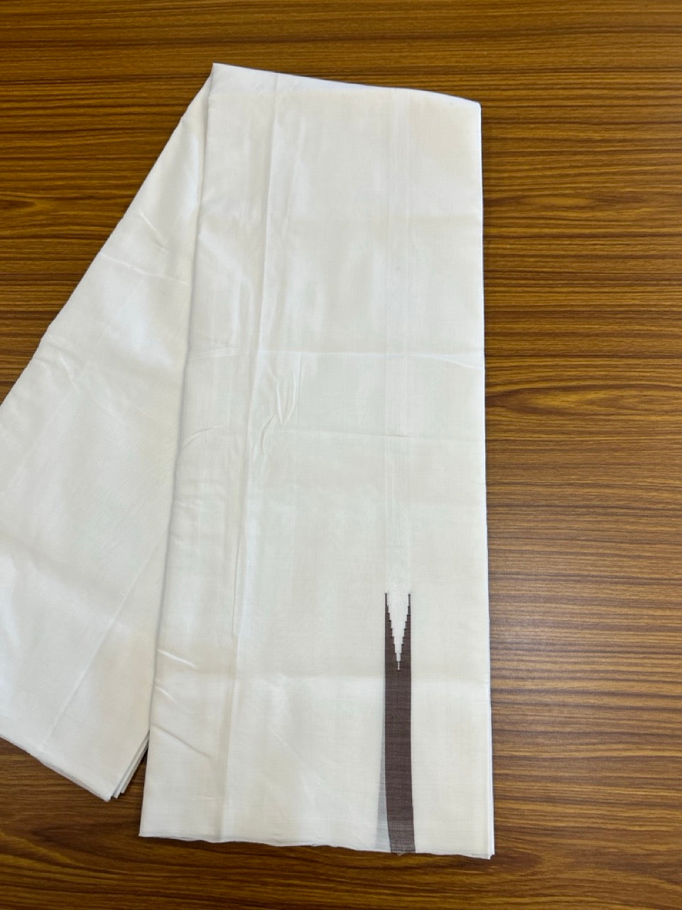 25% Discount!! NEW ULTRA PURE WHITE HANDLOOM Balaramapuram - 100% MERCERISED Cotton Double Mundu/Dhoti - 120 twisted warp x 80s weft - Dark Brown Chutty Kara- 4KK5248 REA