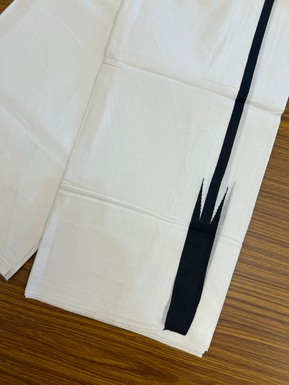 37% Discount ! NEW! KaithariKada Balaramapuram 100% Cotton Pure white Double Mundu/Dhoti - (100x80)s - Heavy Chutty Black - 4 KK5252 CKS