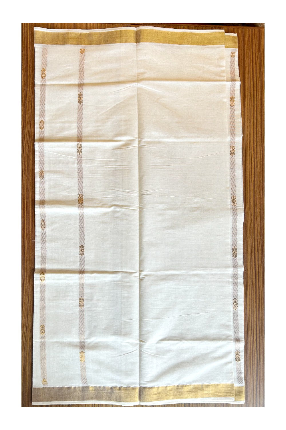 23% Discount!!! Kaitharikada Kerala Cotton Saree Off white - 32 inch Kasav Zari with Flower Pattern Putta Design- 4KK1002JEE