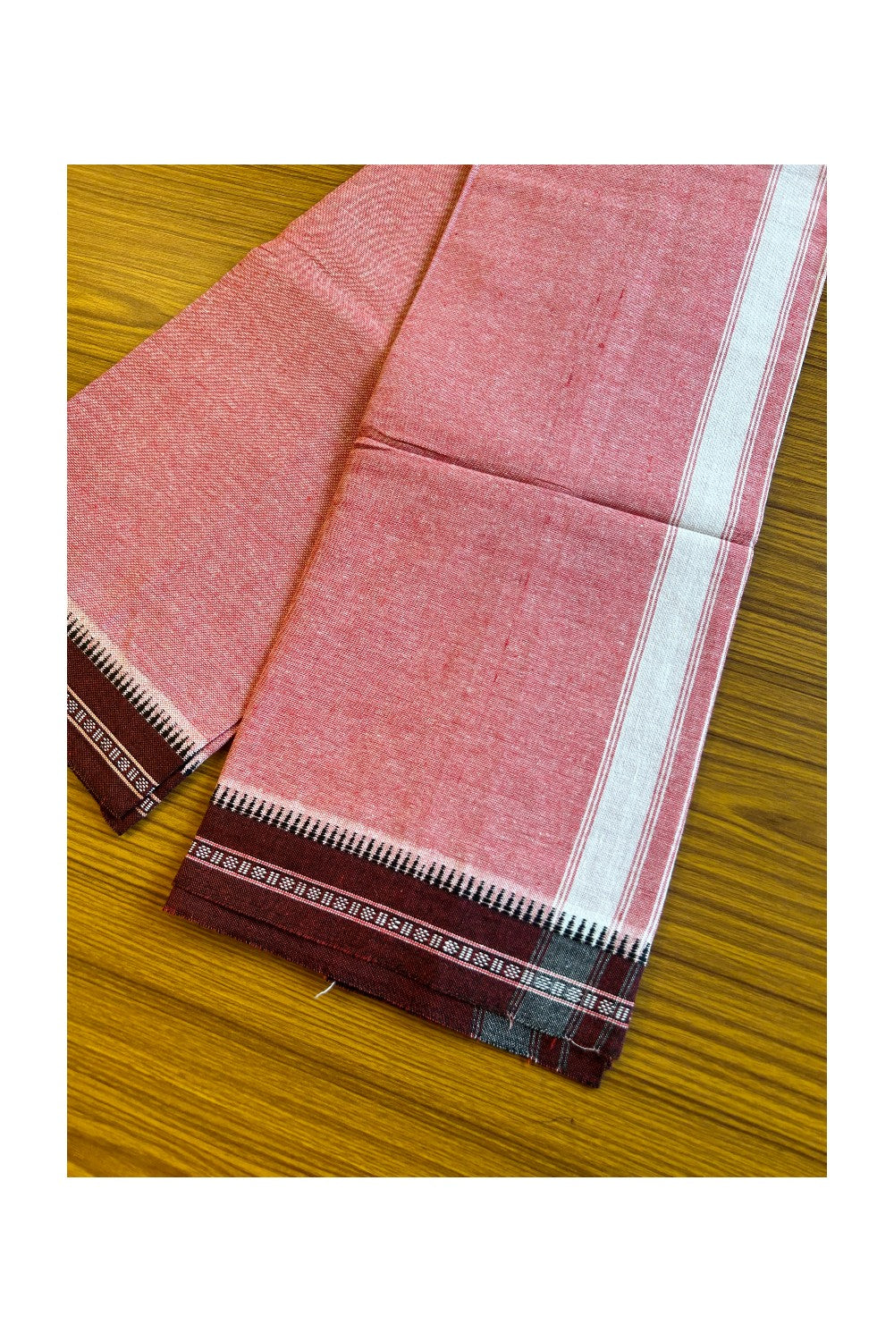 Kaitharikada 90% cotton 5 % Polyster - Single Kaily / Lungi - 2 inch White kara with Dusty Pink colour body-4KK422KAI