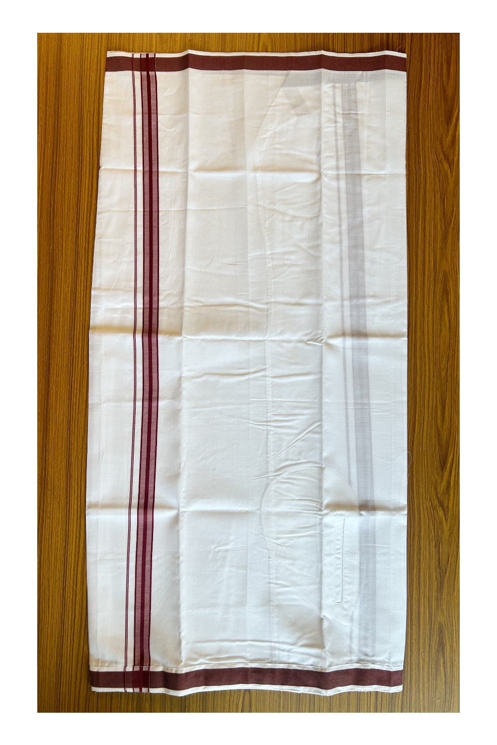 KaithariKada Balaramapuram Cotton Single Pure White Velcro Mundu/Dhoti - 1.75inch Maroon kara (2 metre / 4 muzham)- 4KK485SRI