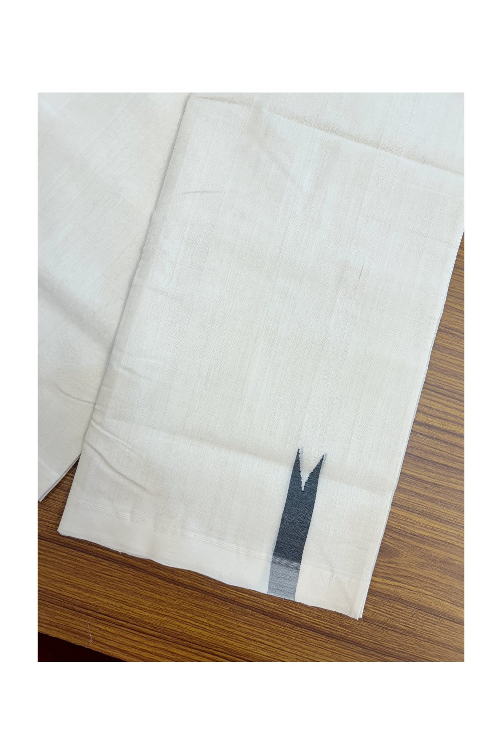 25% DISCOUNT!! KaithariKada HANDLOOM UNAKKUPAAV Balaramapuram - 100% PURE Cotton OFF White Double - (Unbleached) Mundu/Dothi - 100x100 - 0.75 inch Black chutty - 4KK5175RAM