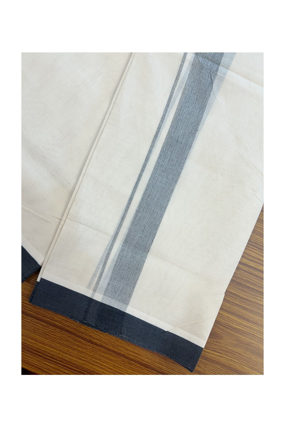 20% Discount ! Kaitharikada Balaramapuram 100% Cotton Double Off white (Unbleached) Mundu/Dhoti - 100x80 - 1.5 inch Black shaded Kara - 4KK5186CKS