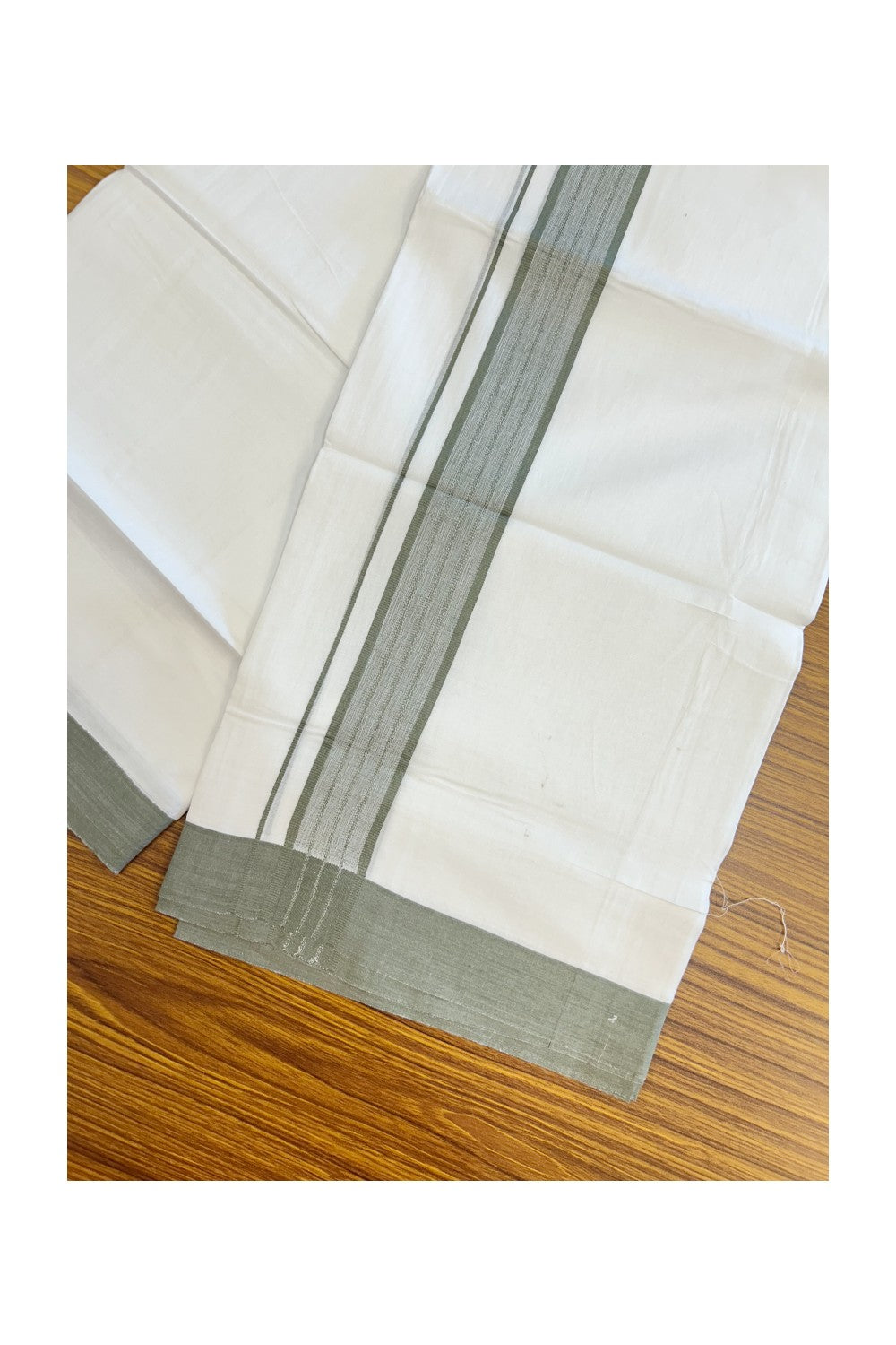 20% DISCOUNT!!! KaithariKada Balaramapuram 100% Cotton DOUBLE PURE WHITE Mundu/Dhoti - 100X80 - 1.5 Inch Sage Grey Shaded Stripes kara 3.75 mtr (8 muzham) - 4KK5220 THI