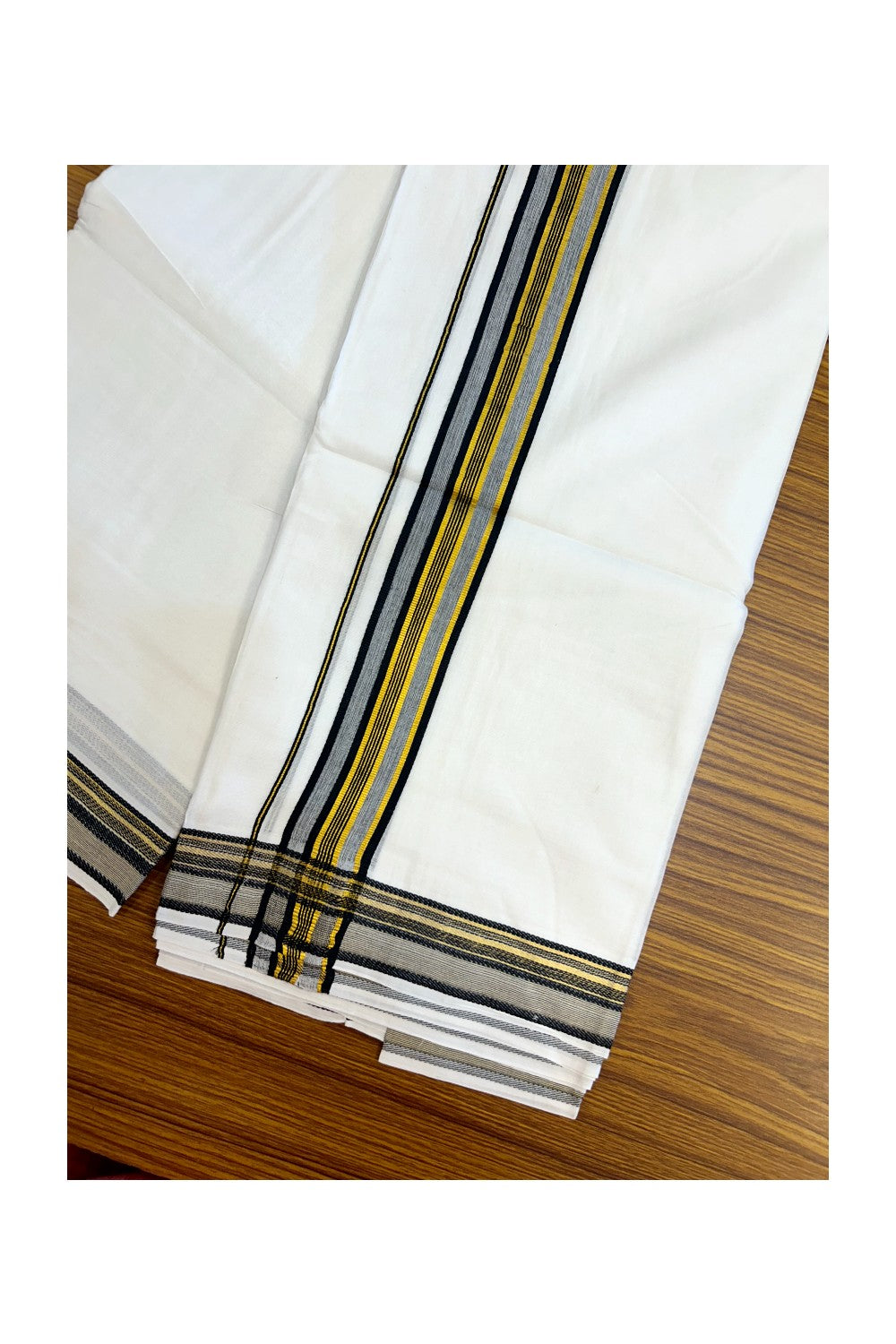 16% DISCOUNT! KaithariKada Balaramapuram 100% MERCERISED Cotton Double ULTRA PURE WHITE Mundu/Dhoti - 100x100 - 1.5 inch Black & Kasavu Stripes Kara - 4KK5221 GAN