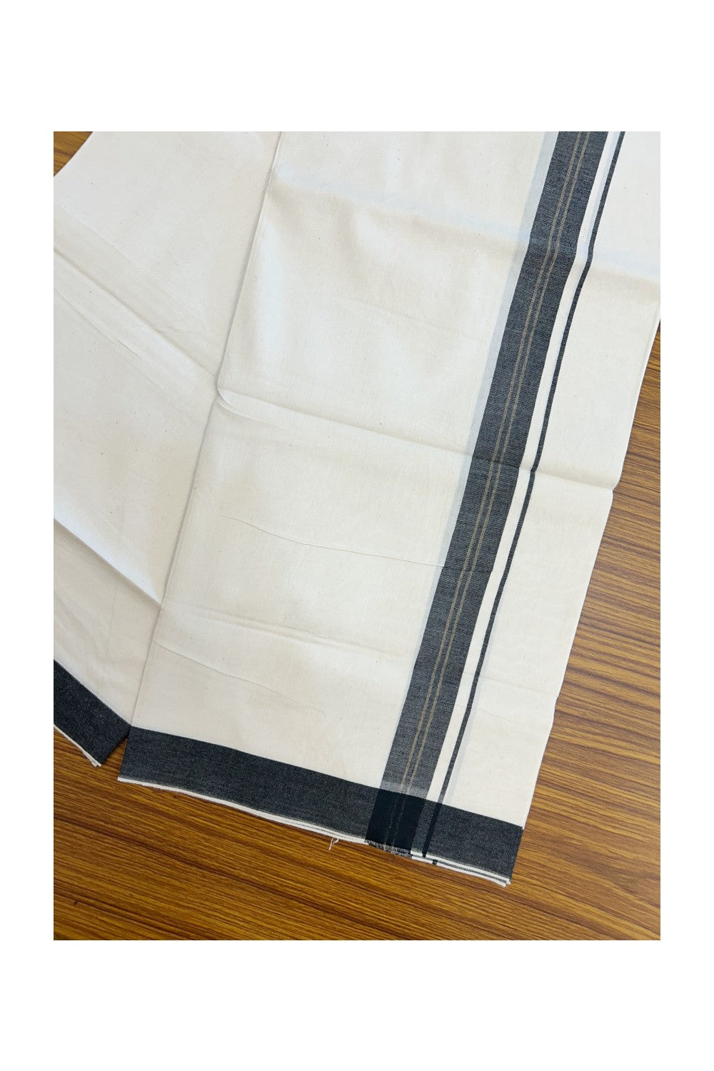 24% Discount !! KaithariKada Balaramapuram 100% Cotton OFF WHITE (Unbleached) Single Mundu/Dhoti - Twisted 60s Thread - 3 cm Black shaded sand brown striped Kara (2 meter / 4 muzham) - 34KK5241 GL