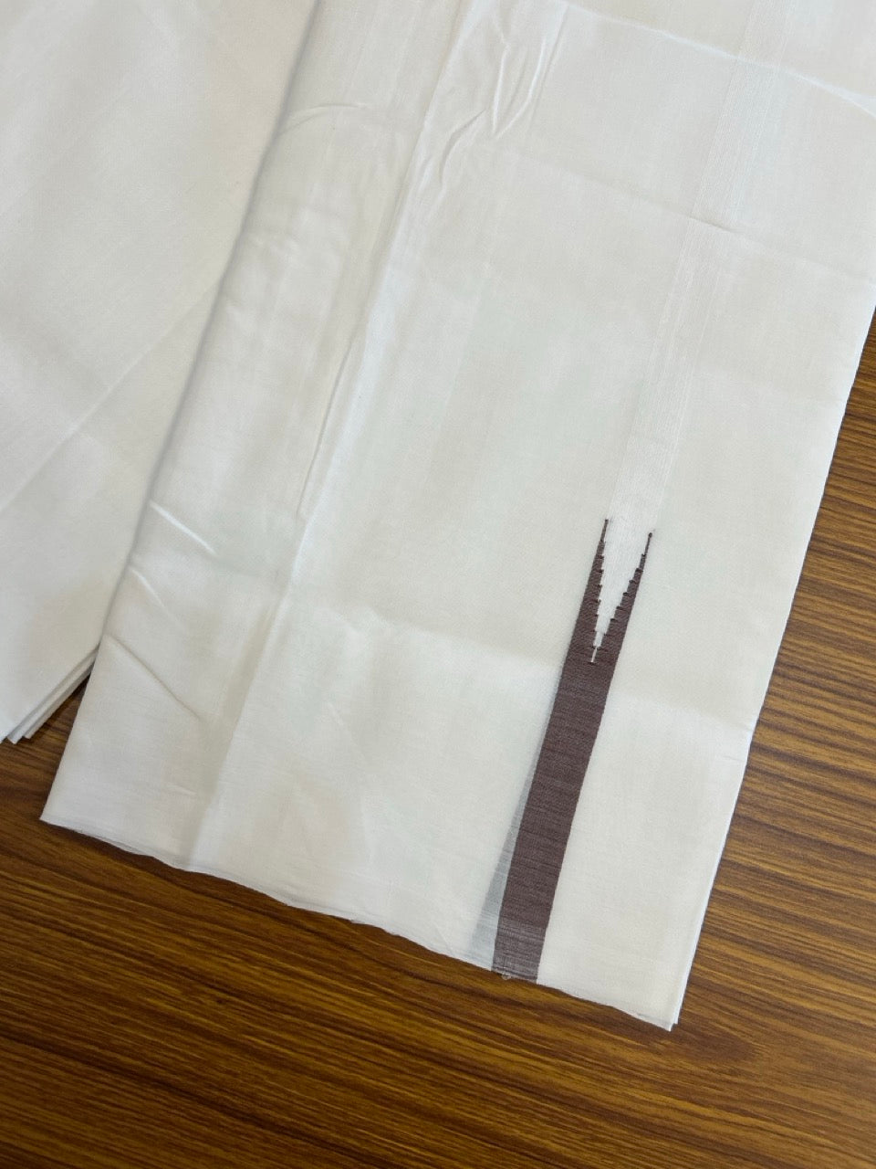 25% Discount!! NEW ULTRA PURE WHITE HANDLOOM Balaramapuram - 100% MERCERISED Cotton Double Mundu/Dhoti - 120 twisted warp x 80s weft - Dark Brown Chutty Kara- 4KK5248 REA