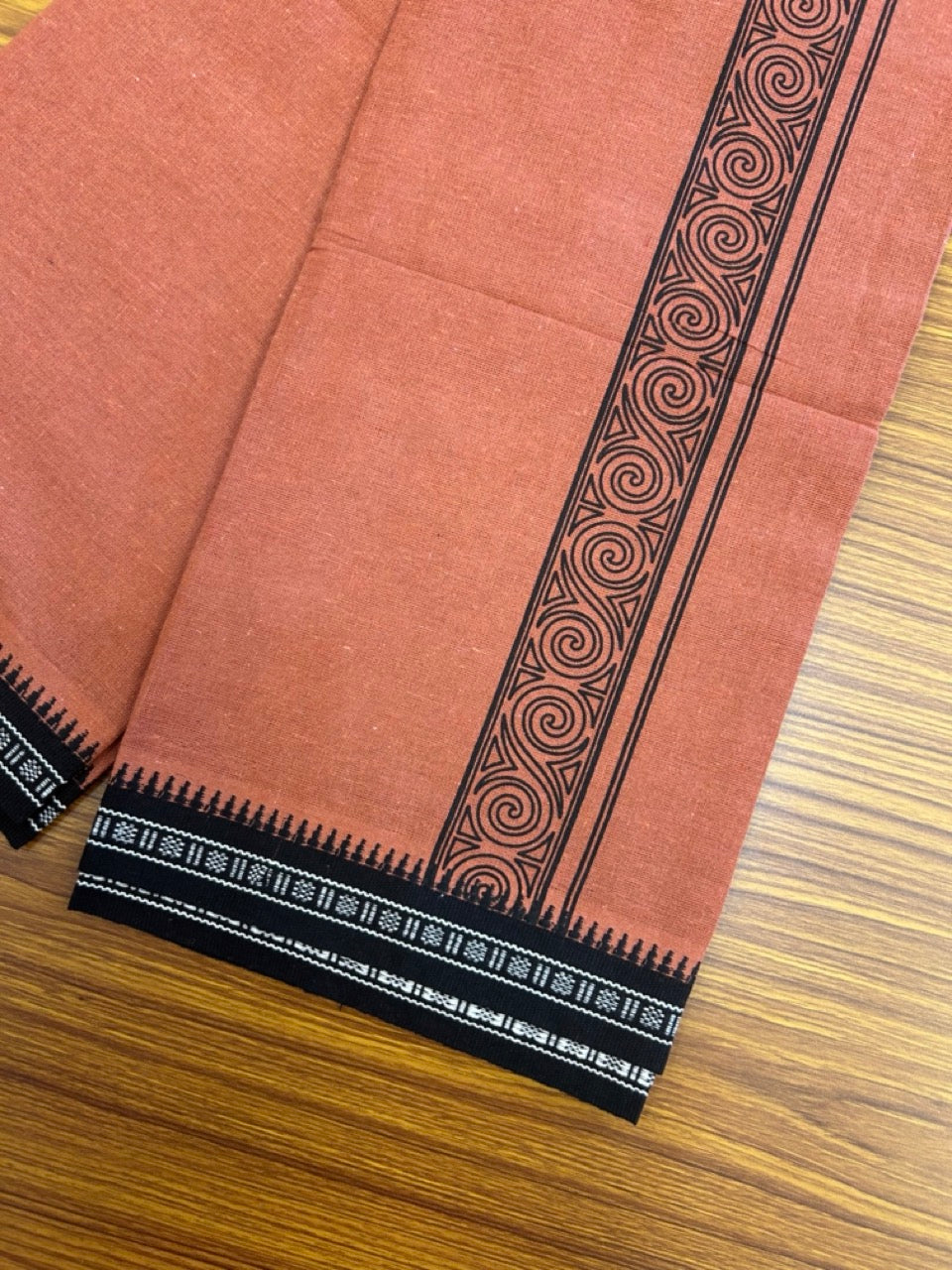 8% Discount!!! Kaitharikada 90% cotton 5 % Polyster Single Kavi - Kaily / Lungi - 3.25 inch Dark Black Tribal Kuppadam Border (2 meter / 4 muzham) - 4KK8027 AS