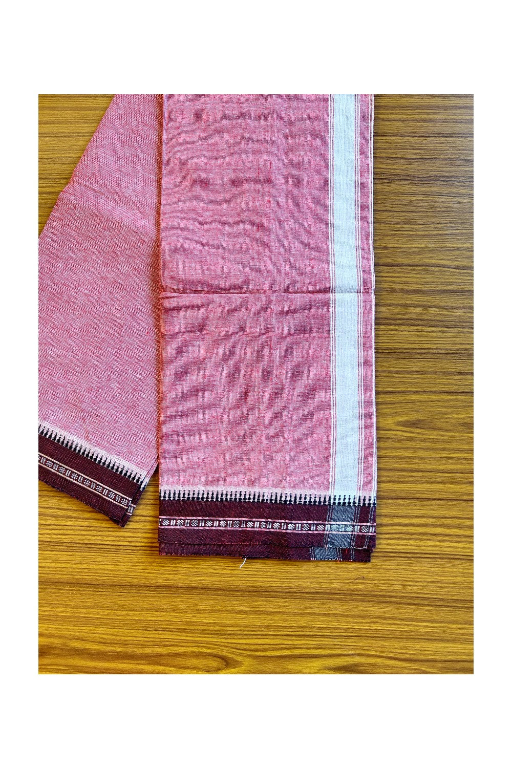 Kaitharikada 90% cotton 5 % Polyster - Single Kaily / Lungi - 2 inch White kara with Dusty Pink colour body-4KK422KAI
