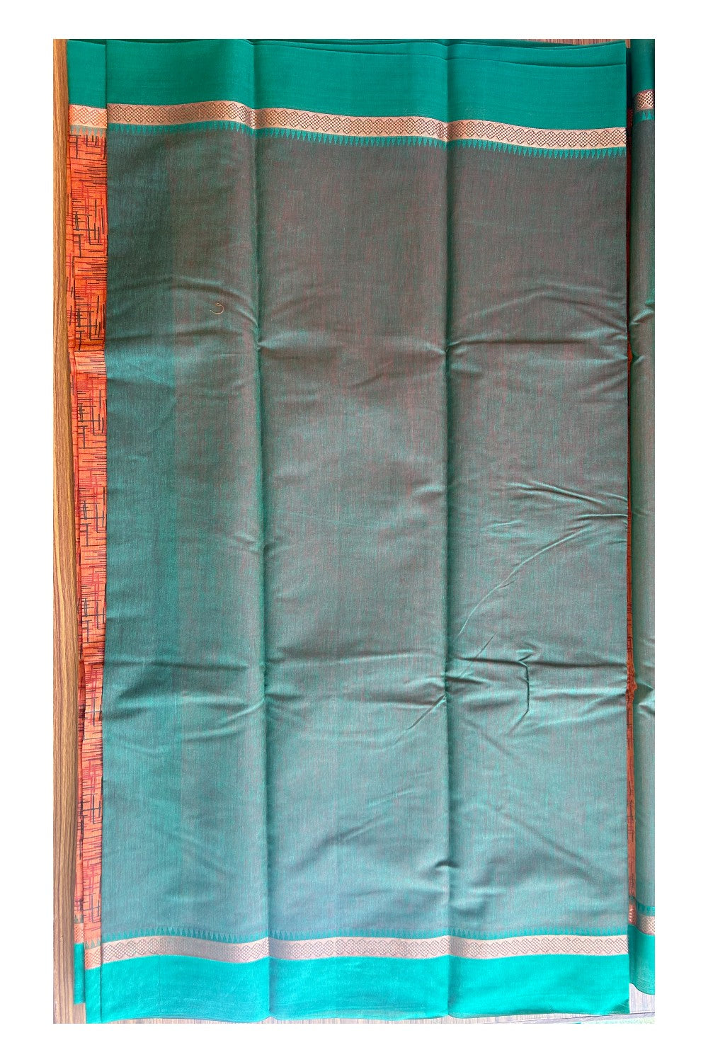 KaithariKada- Balaramapuram Saree - 100% PURE Cotton Silk - Orange & Green Design - 4KK1004DHA
