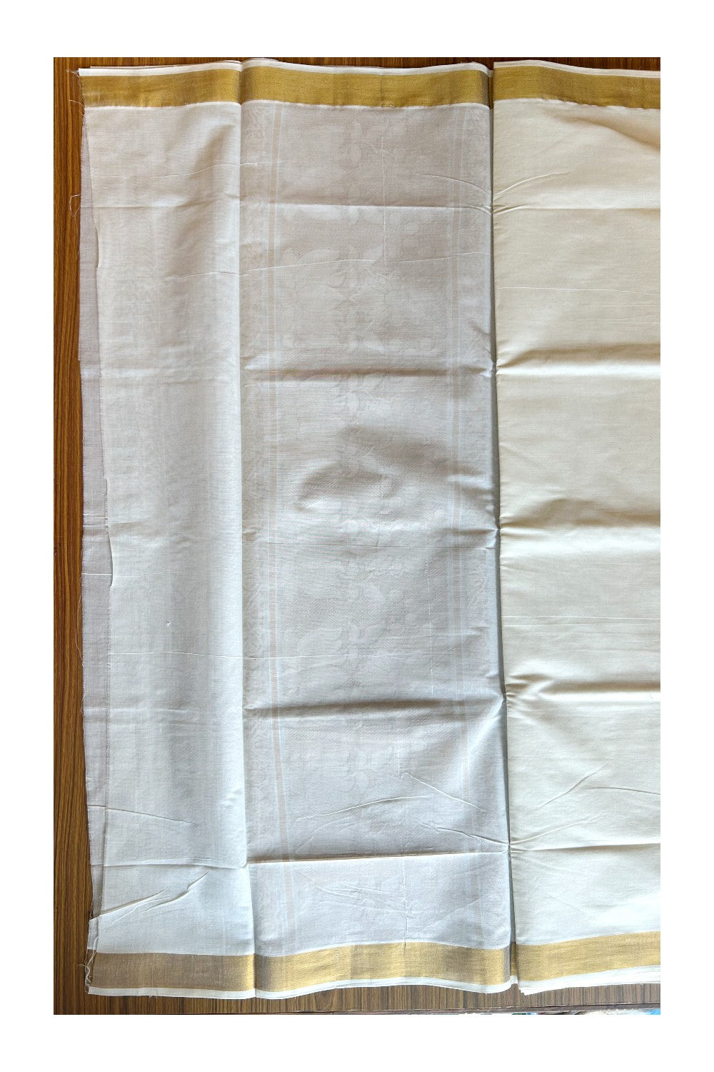 23% Discount!!! Kaitharikada Kerala Cotton Saree Off white - 32 inch Kasav Zari with Flower Pattern Putta Design- 4KK1002JEE