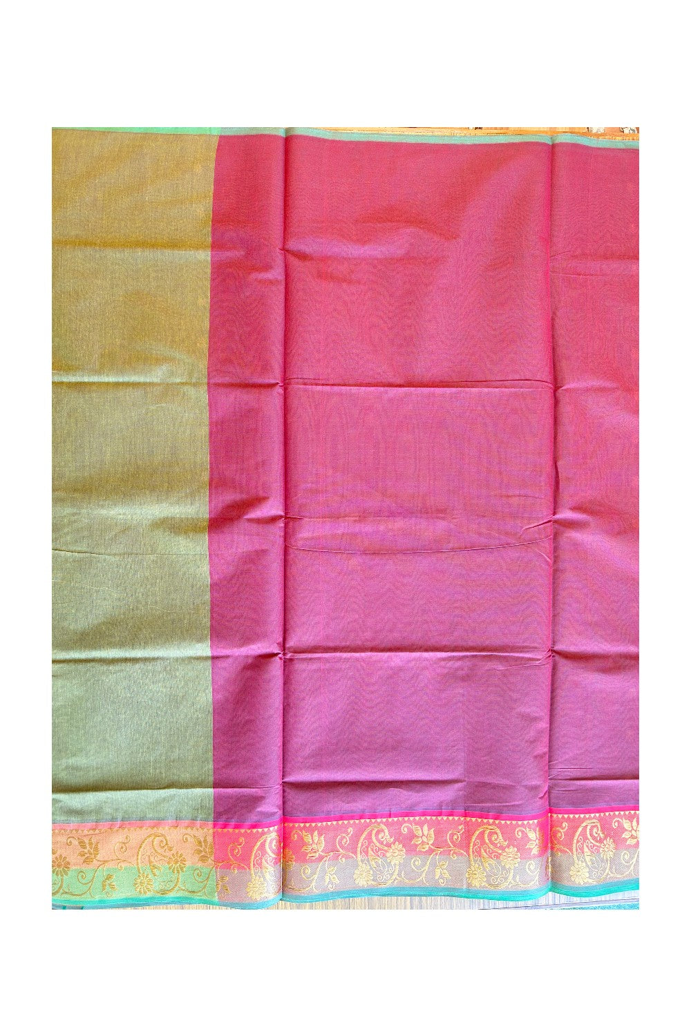 KaithariKada- Balaramapuram Saree - 100% PURE Cotton Silk - Olive Green & Maroon Design -4KK1005PAN.