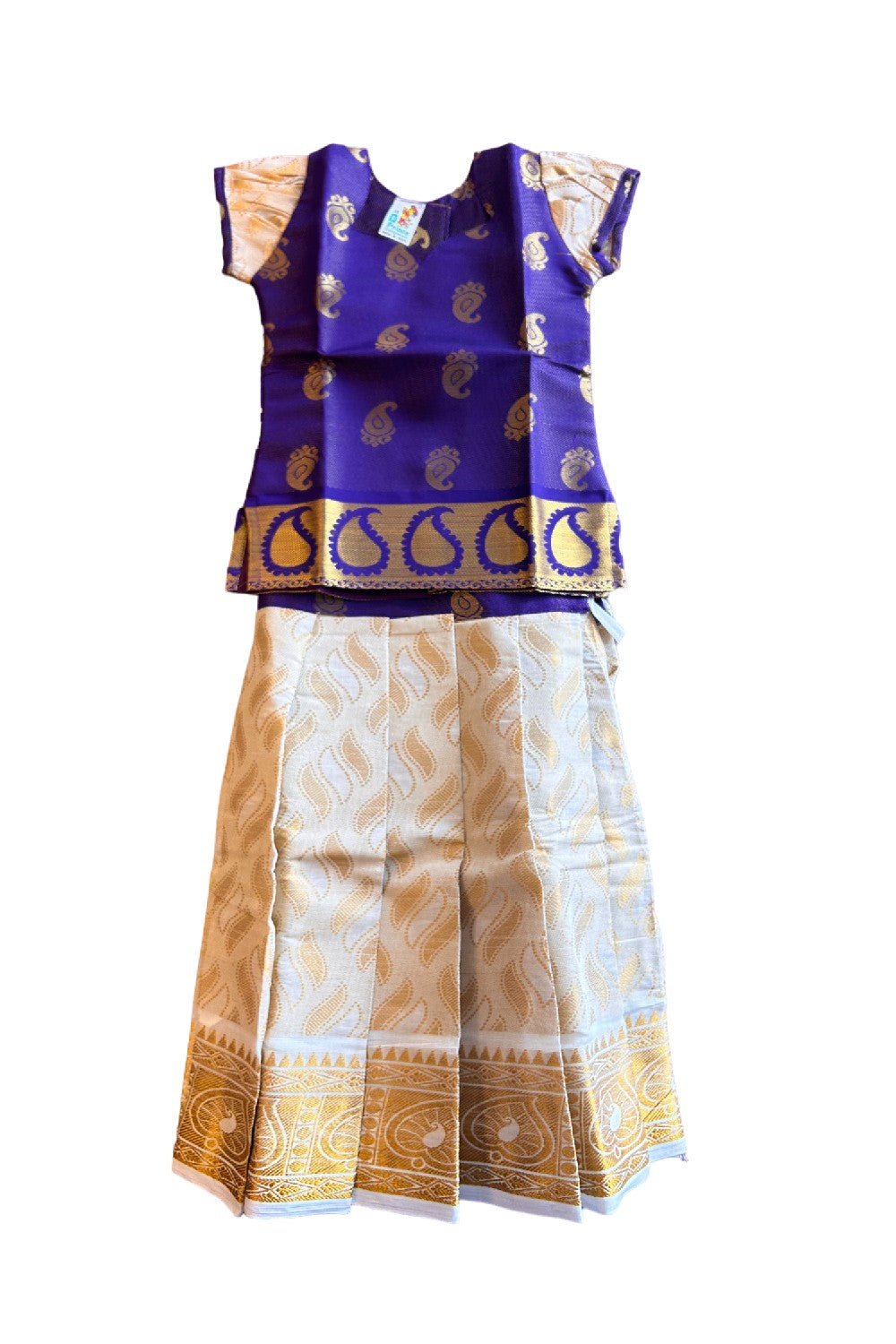 Midukki-Traditional South Indian Kids Pattu Pavada- Violet brocade top Tissue brocade skirt- Age 3 - KK3MID0040