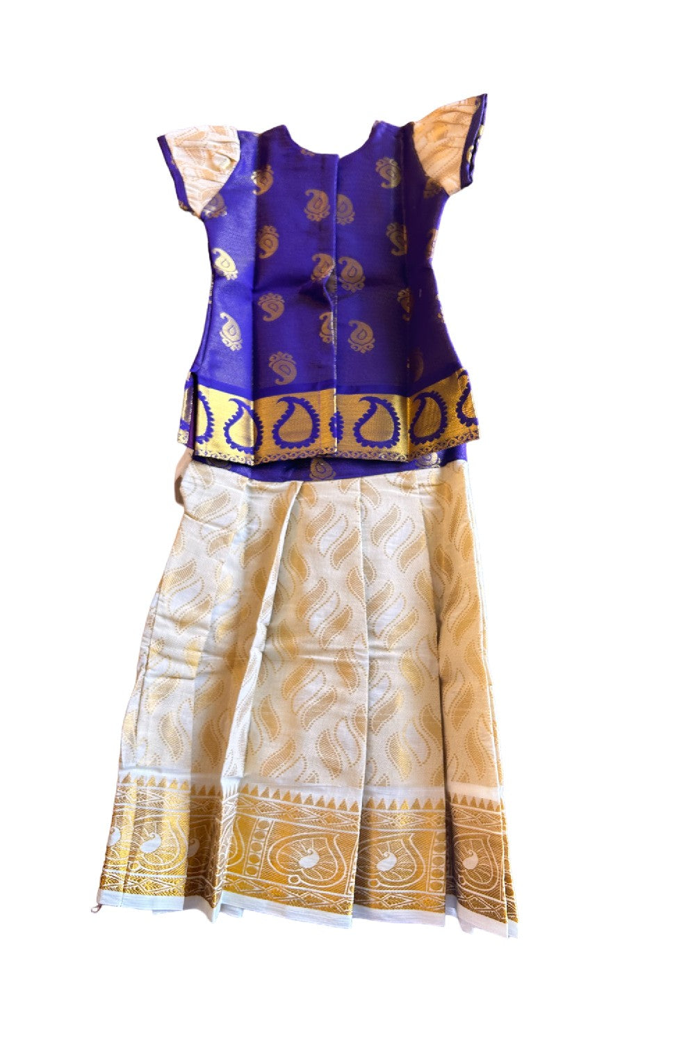 Midukki-Traditional South Indian Kids Pattu Pavada- Violet brocade top Tissue brocade skirt- Age 3 - KK3MID0040