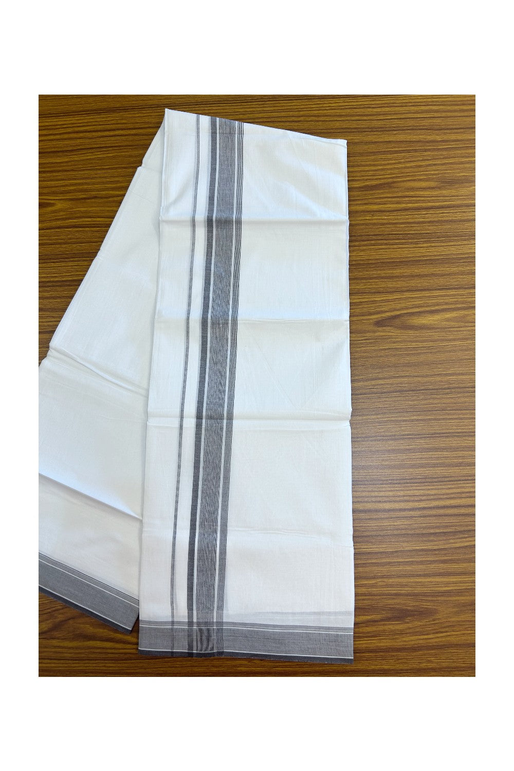 20% Discount ! Kaitharikada Balaramapuram 100% Cotton PURE WHITE Double Mundu/Dothi - 100x80 - 1.75 inch Brown Striped Kara 3.75 mtr (8 muzham) - 41KK5220 THI