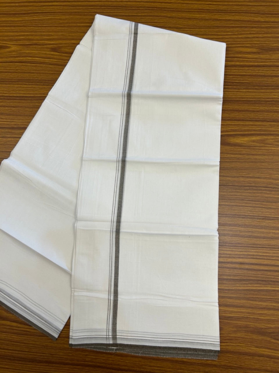 20% DISCOUNT!! NEW!! KaithariKada Balaramapuram 100% Cotton PURE WHITE Double Mundu/Dhoti - (100x80)s - 0.5 inch Brown Shaded - 41 KK5249 VIN