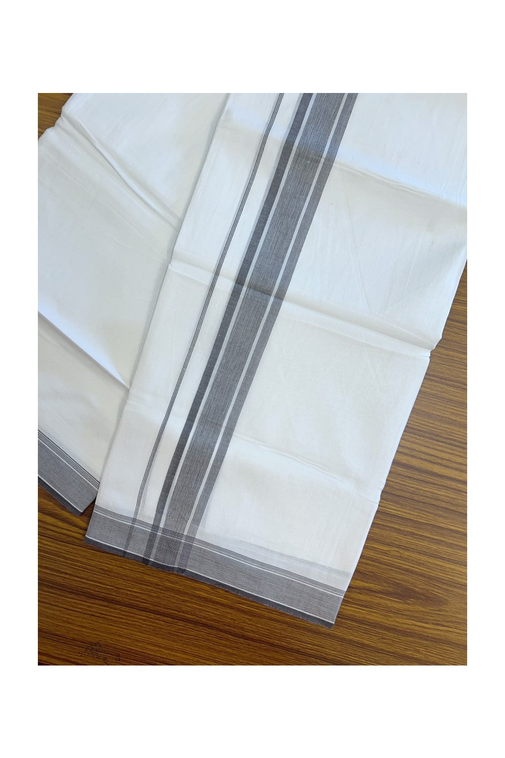 20% Discount ! Kaitharikada Balaramapuram 100% Cotton PURE WHITE Double Mundu/Dothi - 100x80 - 1.75 inch Brown Striped Kara 3.75 mtr (8 muzham) - 41KK5220 THI