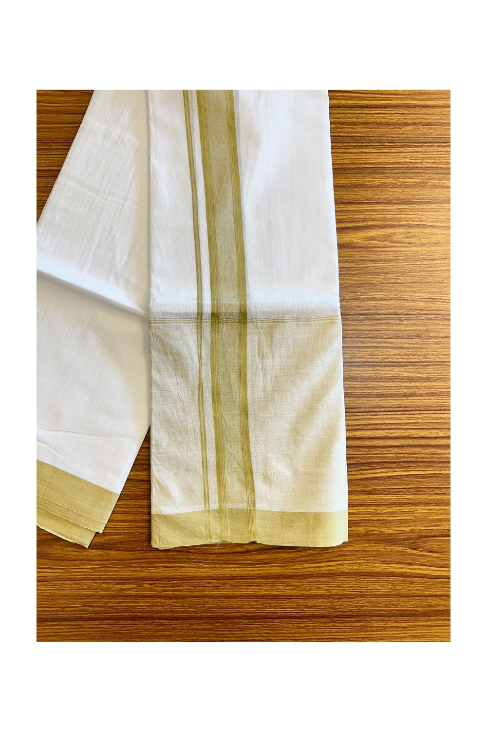 15% Discount!! Kaitharikada Balaramapuram 100% Cotton Pure White Double Mund/Dhoti-100x100  2 Inch Light Yellow Shaded Cotton Kara - 41KK74RAM