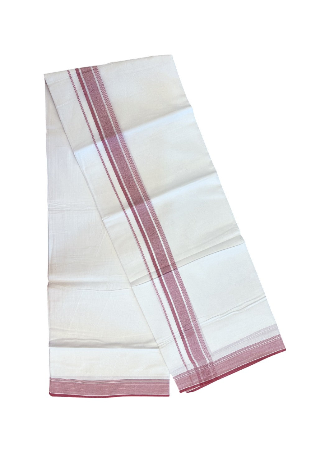 20% Discount ! Kaitharikada Balaramapuram 100% Cotton PURE WHITE Double Mundu/Dothi - 100x80 - 1.5 inch Red Striped Kara 3.75 mtr (8 muzham) - 42KK5220 THI