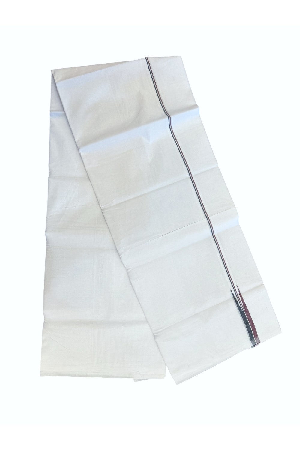 ADMK VESTHI 20% DISCOUNT ! KaithariKada Balaramapuram 100% COTTON DOUBLE PURE WHITE Mundu/Dhoti-100X100- 0.75 Inch Puliyilakkara Maroon & Black Shaded Chutty Kara 3.75 mtr (8 muzham) - 40KK5224 ASH