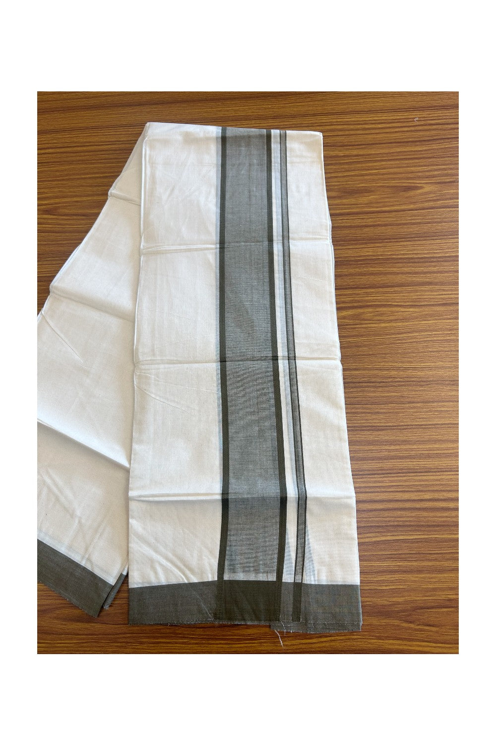 10% DISCOUNT ! KaithariKada Balaramapuram 100% Cotton Double Off white - (Unbleached) - Mundu/Dhoti-100X100-SAGE GREEN 3.75 inch Kara- 24.
