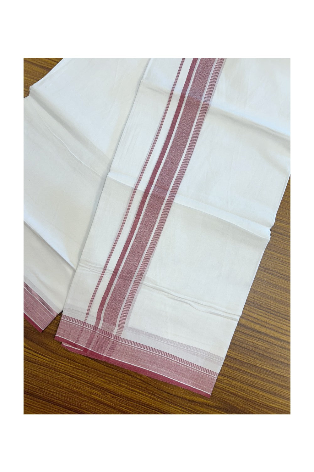 20% Discount ! Kaitharikada Balaramapuram 100% Cotton PURE WHITE Double Mundu/Dothi - 100x80 - 1.5 inch Red Striped Kara 3.75 mtr (8 muzham) - 42KK5220 THI