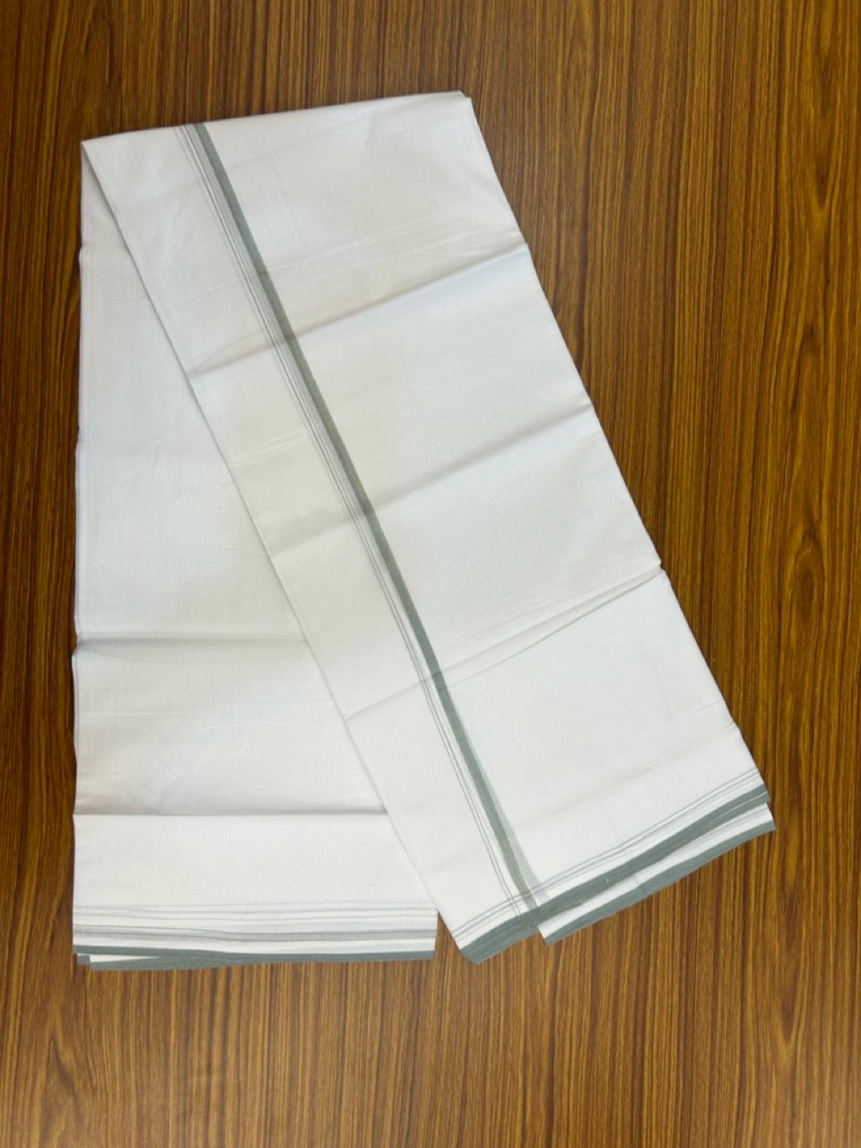 20% DISCOUNT!! NEW!! KaithariKada Balaramapuram 100% Cotton PURE WHITE Double Mundu/Dhoti - (100x80)s - 0.5 inch Ash Yellow Blended Kara - 43 KK5249 VIN