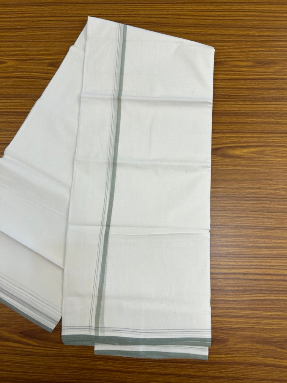 20% DISCOUNT!! NEW!! KaithariKada Balaramapuram 100% Cotton PURE WHITE Double Mundu/Dhoti - (100x80)s - 0.5 inch Ash Yellow Blended Kara - 43 KK5249 VIN