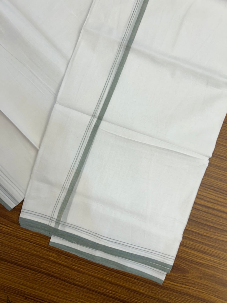 20% DISCOUNT!! NEW!! KaithariKada Balaramapuram 100% Cotton PURE WHITE Double Mundu/Dhoti - (100x80)s - 0.5 inch Ash Yellow Blended Kara - 43 KK5249 VIN