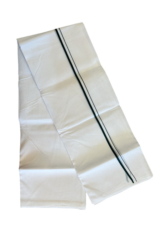 10% DISCOUNT ! KaithariKada Balaramapuram 100% Cotton Double Pure white Mundu/Dhoti-100X100- 1.5 cm Dark Green Kara - 44KK487KK