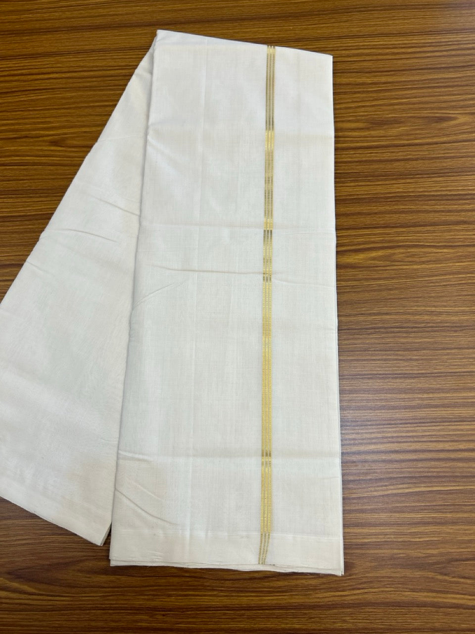 25% DISCOUNT!! KaithariKada HANDLOOM UNAKKUPAAV Balaramapuram - 100% PURE Cotton OFF White - (Unbleached) Double Mundu/Dothi - 100 x 80 - Gold Kasav PURE JERRY - 3.80 meter (8.5 mulam) - 44 KK5249 REA