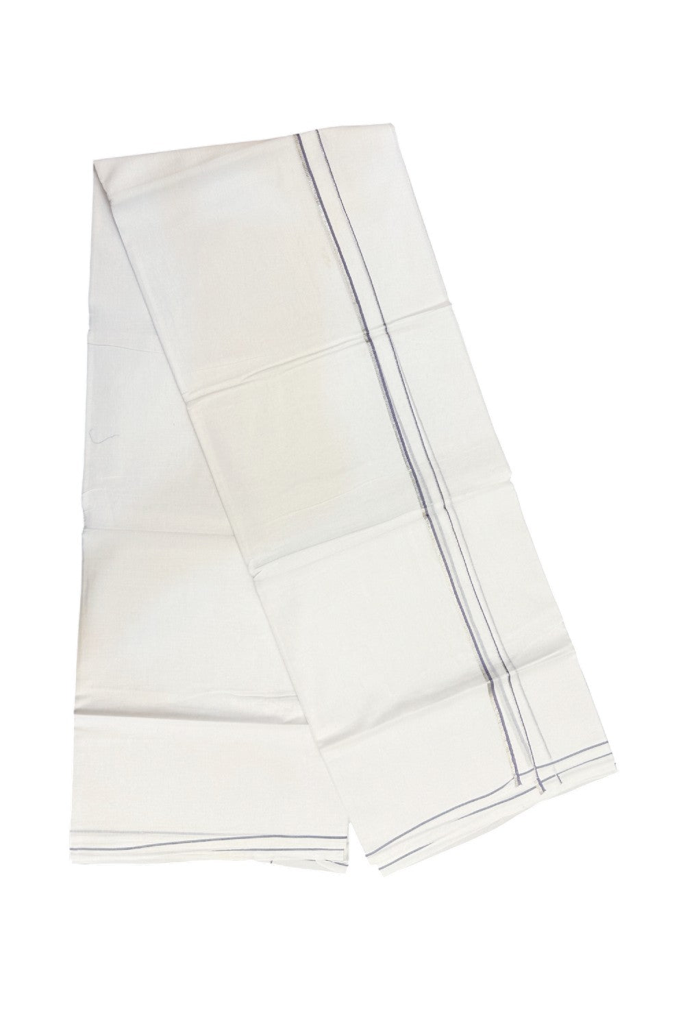 32% DISCOUNT! KaithariKada Balaramapuram 100% Cotton Double Pure white Mundu/Dhoti- 60s - 0.5 cm Silver Kasavu & Lavender Kara - 3.90mtr ( 8 muzham) - 45KK5227 PMC