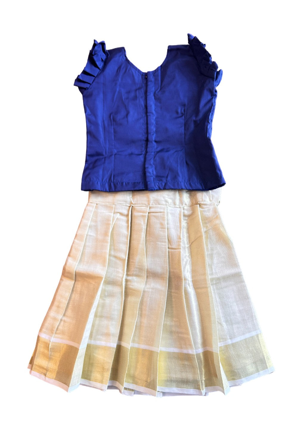 Midukki-Traditional South Indian Kids Pattu Pavada- Navy blue brocade top tissue skirt- Age 3 - KK3MID0045