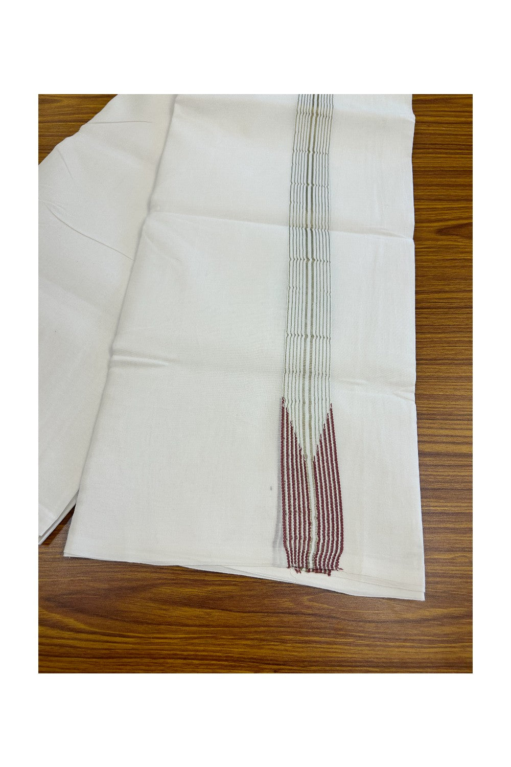 26% DISCOUNT ! KaithariKada Balaramapuram 100% Cotton PURE WHITE Double Dhoti/Mundu- 1.25 inch 12 Line Puliyilakkara Chutty Brown & Silver Kasavu Kara - 45KK5043ASH