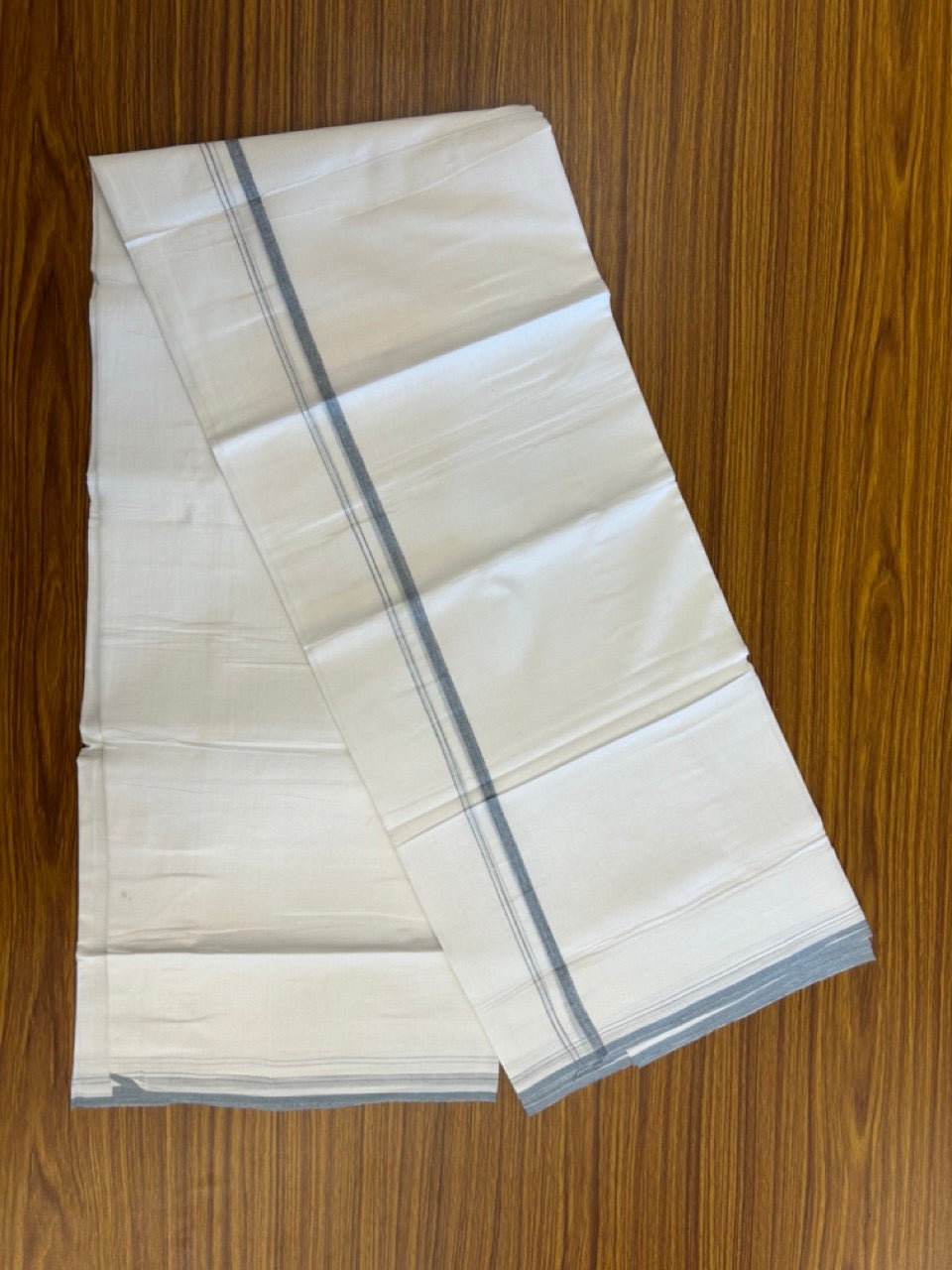 20% DISCOUNT!! NEW!! KaithariKada Balaramapuram 100% Cotton PURE WHITE Double Mundu/Dhoti - (100x80)s - 0.5 inch Peacock Blue Kara - 46 KK5249 VIN